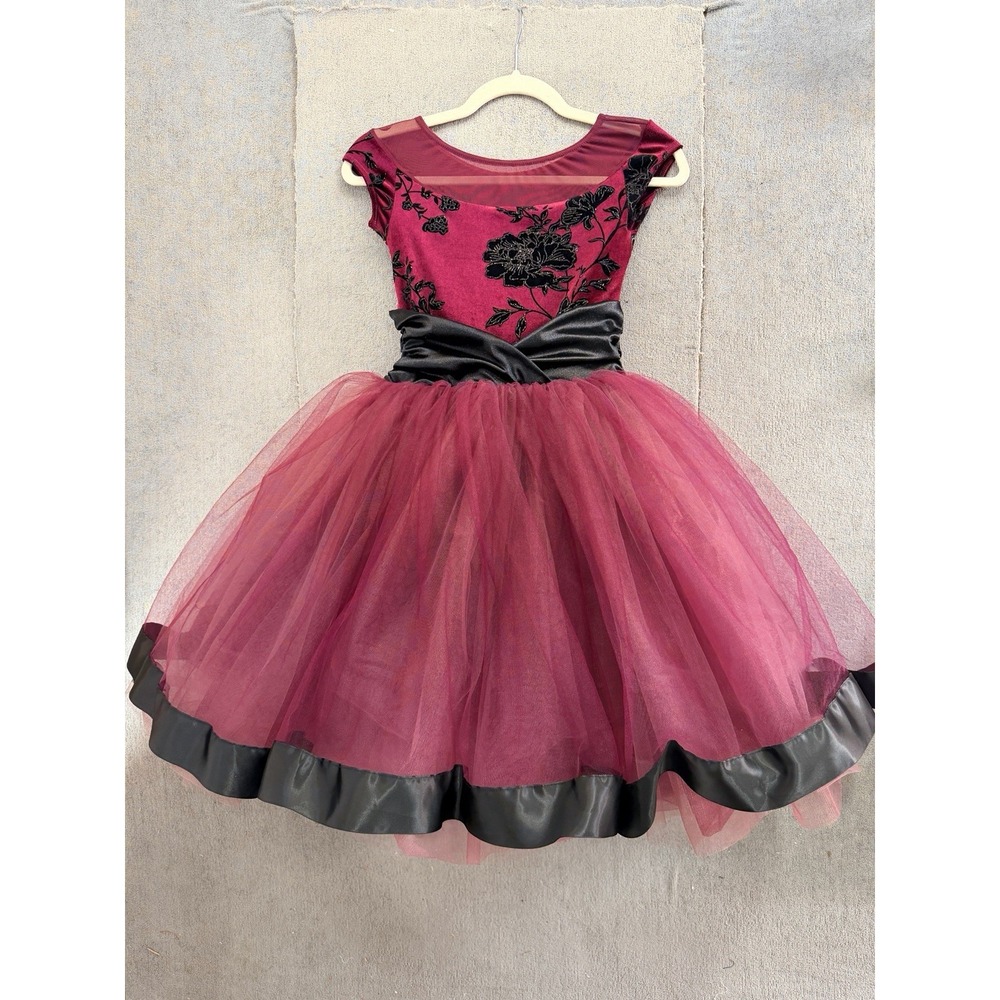 Weissman‎ Dance Costume Girls L Degas Tutu Dress Burgundy Black Lyrical